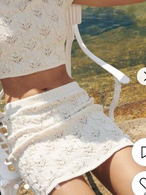 Zara Cream Pearl-Embellished Cable Knit Mini Skirt